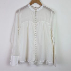 Free People Creamy White Collarless Button Blouse
